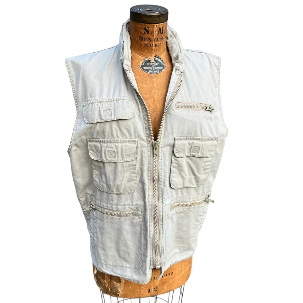 Vintage Banana Republic Men Safari Utility Bush Vest Hooded Hunting Fishing 80’s